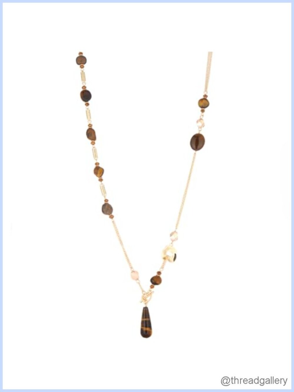 Long Gold Plated Natural Stone Beaded Y Necklace Teardrop Pendant Sweater Chain